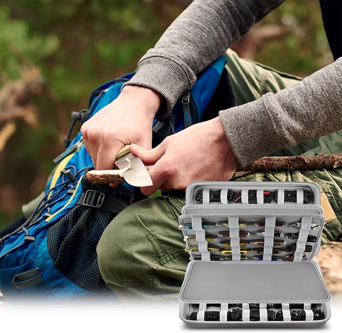 GWCASE Display Case for 66+ Pocket Knives. Folding Holder, Butterfly Storage Organizer, Knives Roll Collection Pouch Carrier Bag for Survival Tactical Outdoor for EDC Mini -Grey