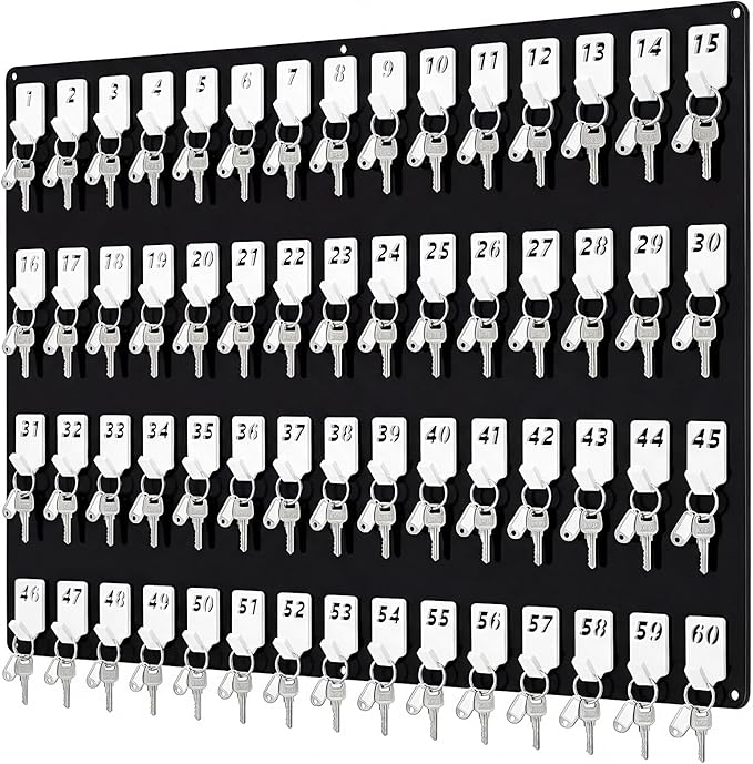 Beeveer Acrylic Key Board with 60 No. Hooks Wall Mount Key Rack Holder Hanger Storage for Real Estate Offices Rentals Car Dealer Valet Parking Small Businesses (Black)