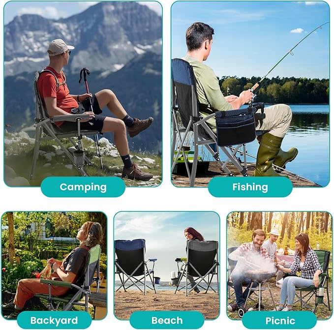 Folding Camping Chair Heavy Duty Portable Outdoor Chairs Supports 330lbs Collapsible Foldable Chair for Outside with Cup Holder&Carry Bag, Folding Lawn Chair for Camp Beach Fishing Sports(Gray)
