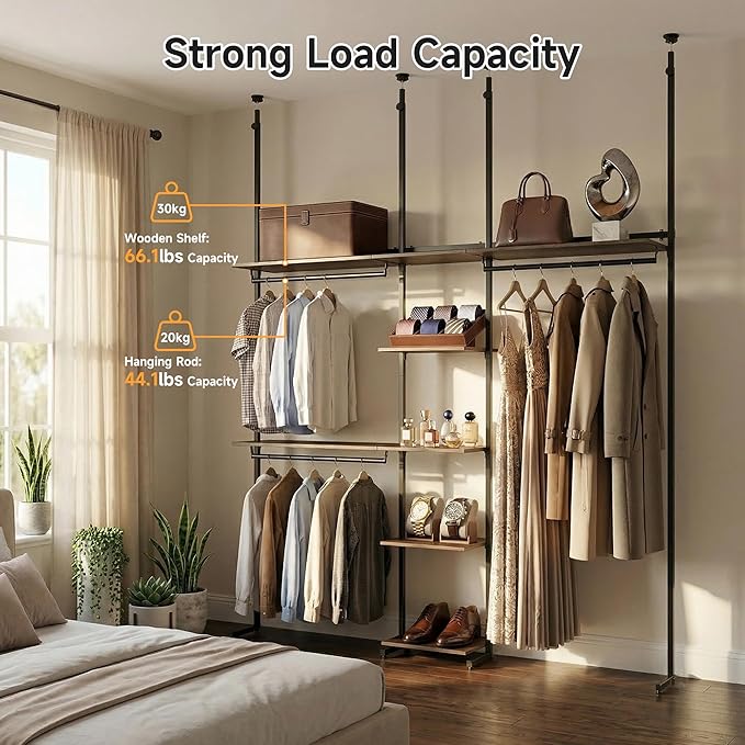 M MZG Heavy Duty Garment Rack Clothes Rack Storage Closet Clothing Rack Black 16.8" D x72.1 W x 137.9" H