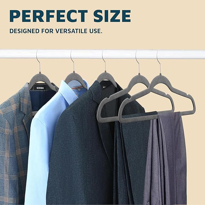 Lifemaster Velvet Clothes Hangers – with 360 Degree Swivel Hook and Non-Slip Shoulder Notch, Holds Up to 10 lbs, Heavy Duty Hanger Set, for Organizing Suit, Dress, Coat, and Clothes, Pack of 10, Gray