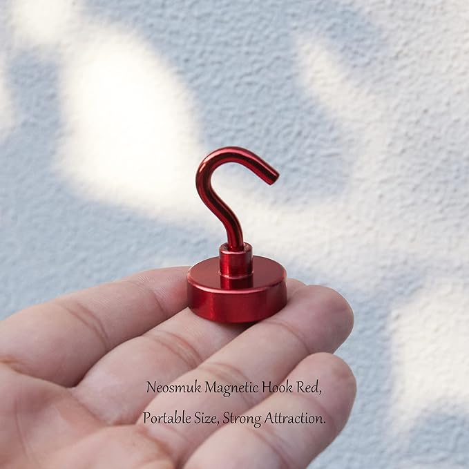 Neosmuk Magnetic Hooks, Heavy Duty 40lb+ Strong Magnet Hook for Cruise Cabins, Cruise Essentials 2026 for Hanging, Metal Wall Refrigerator Hangers (Red, 10 Pack)