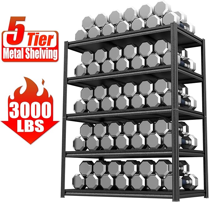 Garage Shelving 40"W Storage Shelves 3000LBS 5 Tier Heavy Duty Metal Shelving Unit Adjustable Shelf for Basement, Warehouse, Collection Room, Shed, Kitchen, Living Room, Bedroom, 72"H*35"W*18"D Black