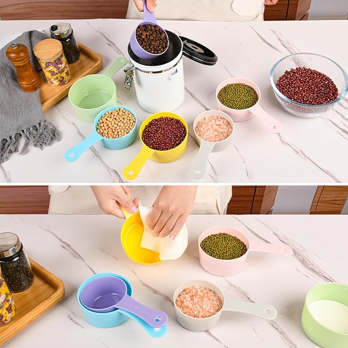Measuring Cups Set 6, Colorful Plastic Measuring Cup Set, Big Size Metric & US Measure Cups, Cute Dry Measurement Cups for Kitchen & Baking, Cooking Measure Cup with 3/4 & 2 Cup