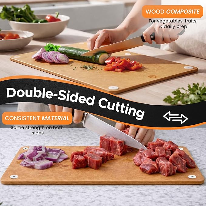 Earth's Dreams Composite Wood Cutting Board Set of 3 – Dishwasher Safe, Non-Toxic Cutting Boards for Kitchen – Large, Medium & Small Non-Slip Wood Charcuterie & Chopping Boards (Tan)
