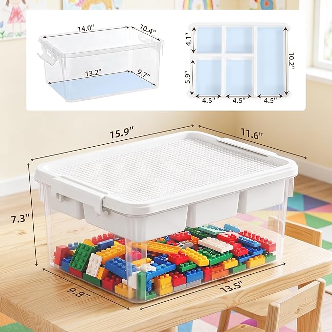 Citylife 17 QT Plastic Storage Box with Building Baseplate Lid and Removable Tray Craft Organizers and Storage Clear Storage Container for Organizing Bead, Tool, Sewing