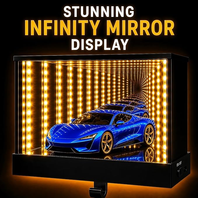 Infinity Mirror LED Car Key Holder for Wall, Magnetic Auto-Sensing Key Hanger for Garage, Modern Wall Mount Key Rack Display Organizer for Car Lovers, Entryway & Garage Decor
