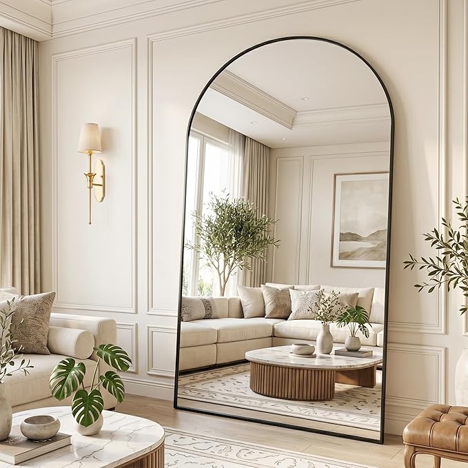 MISSDAY Large Arched Full Length Mirror, 81"x41" Oversized Full Body Mirror with Stand, Floor Mirror Long Free Standing, Leaning or Hanging, Frame Wall-Mounted Mirrors Wall Mirrors for Bedroom, Black