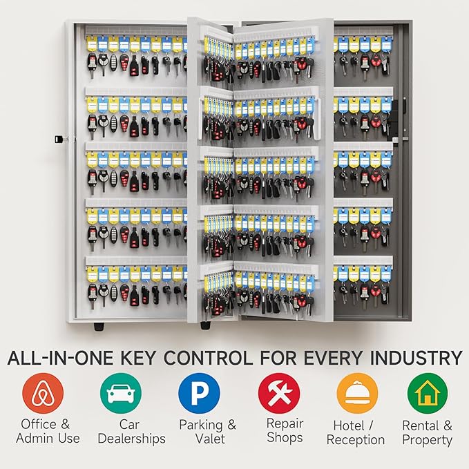 360-Key Smart Key Lock Box, Wall-Mount Key Cabinet with Key Management App(Track Key Borrow/Return), Keypad, Bluetooth & WiFi Unlock (Sold Separately) for Commercial, School, Rental, Office