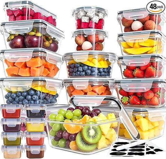 48Pcs Food Storage Container Set kitchen organizers Meal Prep Containers Lock Lids Reusable Plastic Lunch Box Snack Salad Containers 24 Boxes and 24 Lids Pantry and Kitchen Organization