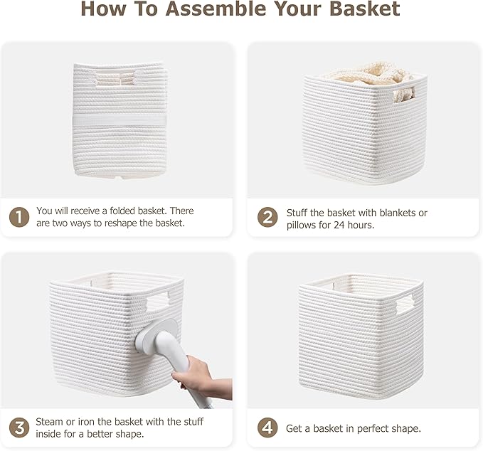 UBBCARE Storage Cubes 11 Inch, Cotton Rope Woven Baskets for Organizing, Cube Storage Bin for Baby Nursery, 4-Pack Square Toy Storage Baskets for Shleves Organizer, Closet, Kidsroom, White
