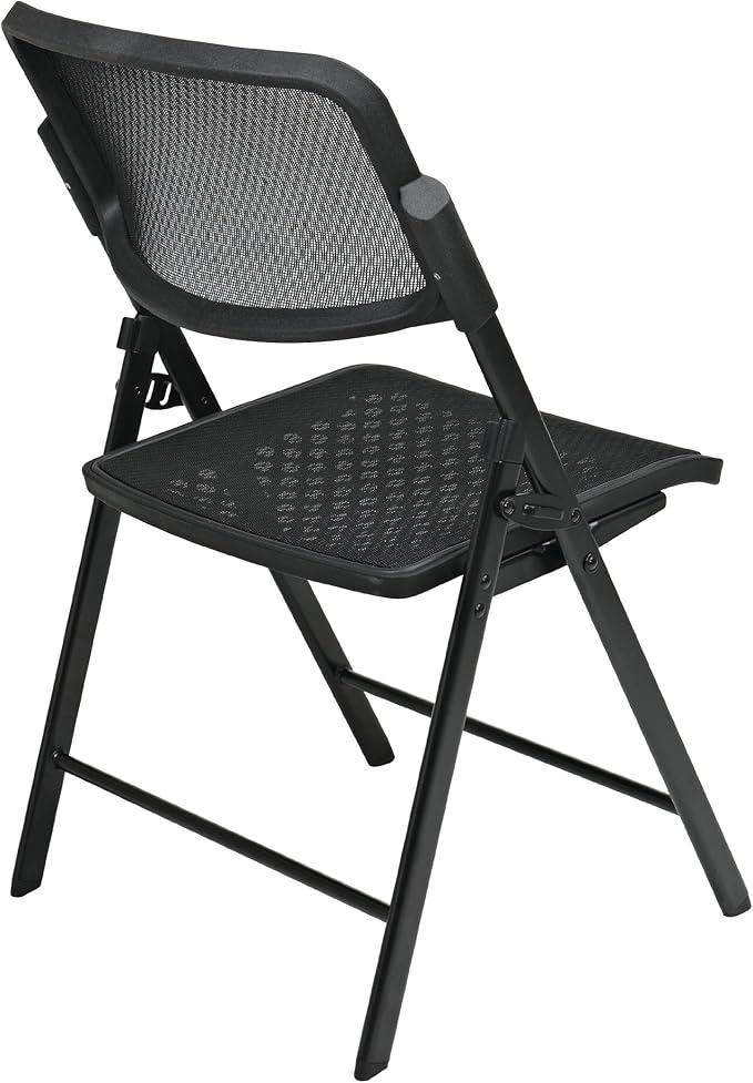Office Star Deluxe Breathable ProGrid Seat and Back Folding Chair 2-Pack, Black Finish Frame
