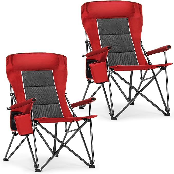 ALPHA CAMP Oversized Folding Camping Chairs for Adults High Backrest Heavy Duty Lawn Chairs Support 500 LBS Portable Camp Chairs with Cup Holders Large Side Pocket Outdoor Chair 2 Pack