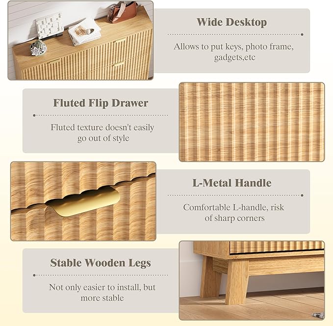 HUANLEGO Shoe Cabinet Storage for Entryway with 6 Flip Drawers, Fluted Narrow Shoe Organizer with Wooden Legs, Freestanding Slim Shoe Storage Hidden Shoe Rack Organizer for Front Door Entrance, Oak