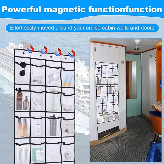 CTTZCKJ Over The Door Organizer For Cruise Ships|Magnetic Door Organizers with 24-Pocket for Cruise Ship|55"x21"|Cruise Over the Door Organizer,Magnetic Shoe Rack for Cruise,Behind-Door Storage