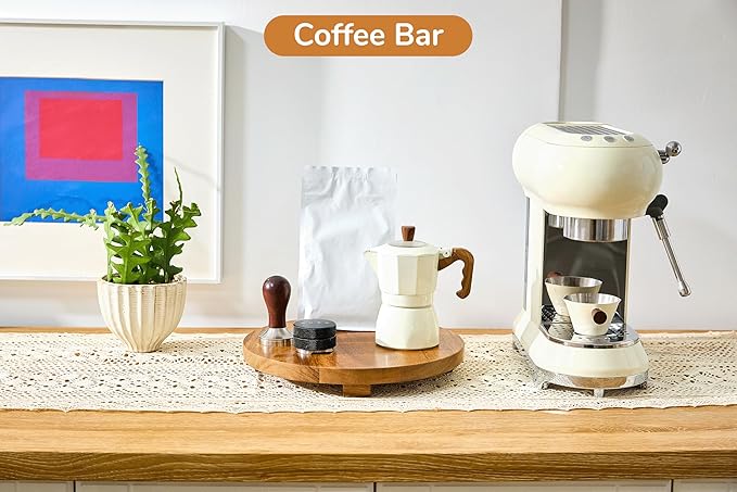 Round 11.8" Acacia Wood Decorative Tray – Farmhouse Wood Riser Pedestal Stand for Kitchen and Bathroom Decor, Counter Display, Vanity Tray (Large, 11.8" Dia)