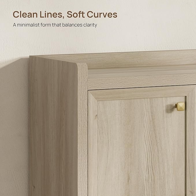 SICOTAS Shoe Cabinet Storage for Entryway - 48-Pair Shoe Cabinets with Doors and Adjustable Shelves, Farmhouse Large 7-Tier Shoes Storage Cabinet for Mudroom Closet Hallway, Grey White Oak, 2PCS