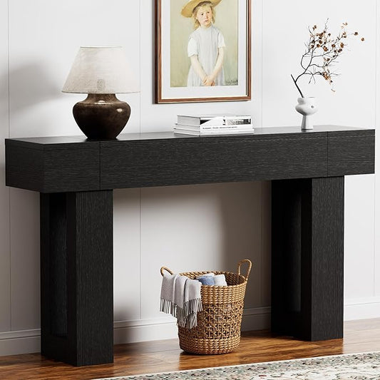 63 Inch Long Console Table, Narrow Rectangular Sofa Table Behind The Couch, Farmhouse Entryway Table for Entrance, Hallway, Living Room (Black)
