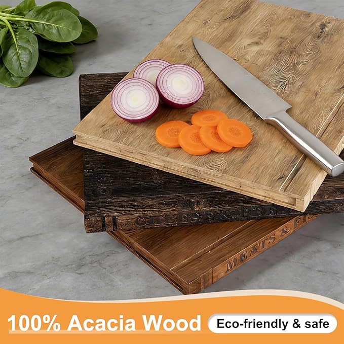 Book Cutting Board Set，100% Acacia Wood，Each Set Comprises Three Pieces, Including a Wooden Stand