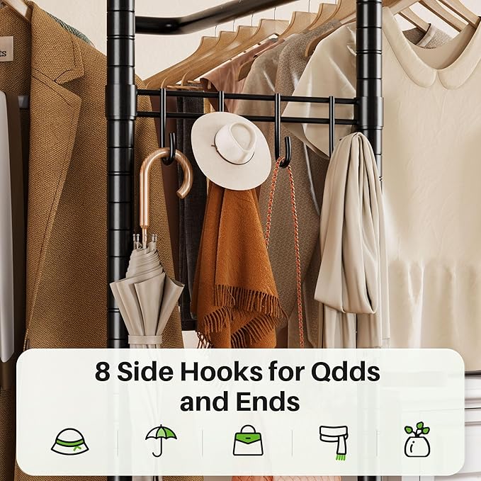 HOKEEPER Clothes Racks 400 LBS Heavy Duty Clothing Racks for Hanging Clothes Adjustable Coat Rack with Wheels & Hooks Freestanding Wire Garment Rack Portable Closet Wardrobe 74.8''H*38.2" W