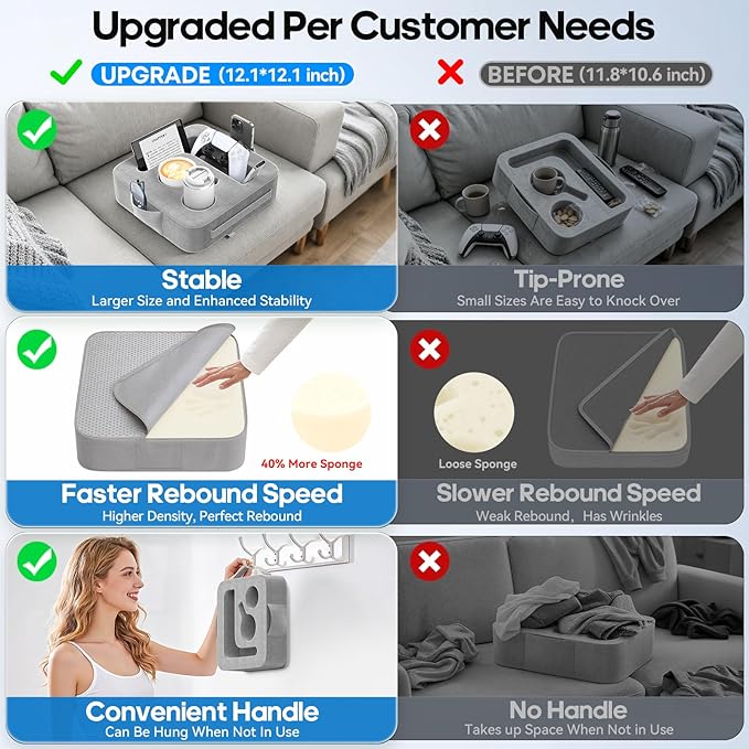 Couch Cup Holder Pillow, Sofa and Bed Caddy for iPad, Kindle, Switch, Game Controller, Remotes, Phones, Small-Sized Cup & Drink Holder for Couch, Bed, Desk, Car, Beach, Bathroom Cup Holder