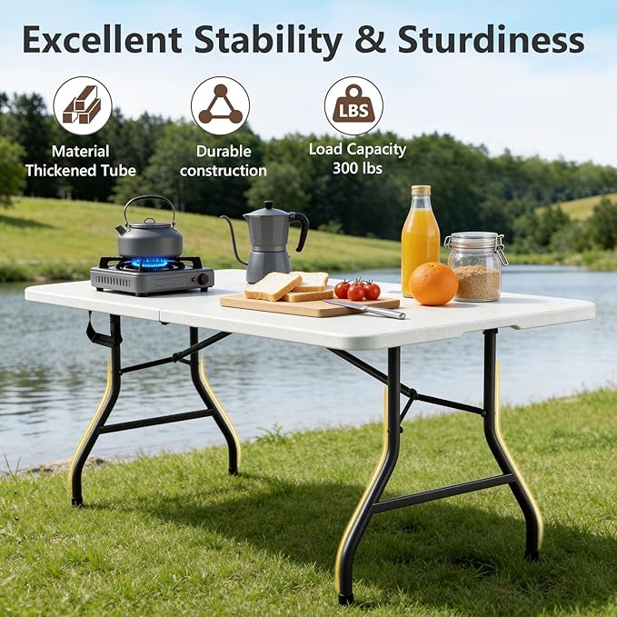 Folding Table 2 Pack, 8 FT Foldable Plastic Table with Carrying Handle, Heavy Duty Portable Fold-in-Half Utility Table for Party, Camping, Banquet, Craft, Wedding, Indoor & Outdoor Use