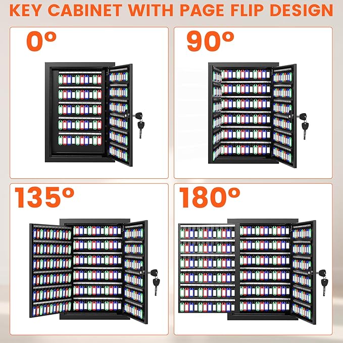 272 Keys Key Lock Box Wall Mount with 272 Numbered Hooks and 272 Colored Key Tags, Anti-Theft Key Cabinet with Key Return Drop Slot, Key Storage Box Key Organizer for Car Garage Home Office