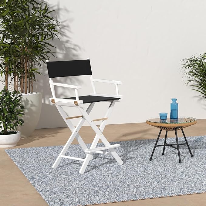 Casual Home 24" Director's Chair White Frame with Black Canvas, Counter Height