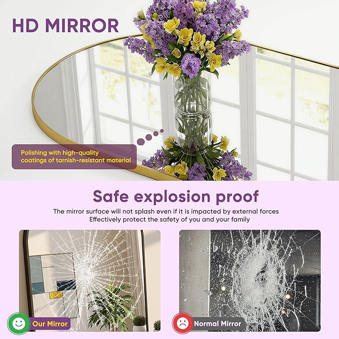 Full Length Mirror, Arched Floor Mirror Freestanding, Floor Standing Full Body Mirror with Stand for Bedroom, Hanging Mounted for Living Room Cloakroom