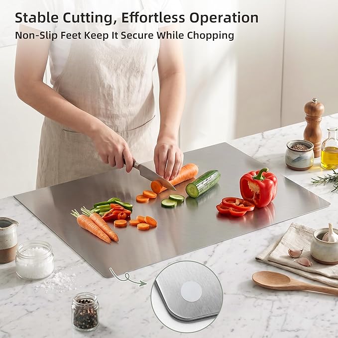 Stainless Steel Cutting Board with Lip, Metal Chopping Board for Kitchen Countertop, Single Stainless Steel Cutting Board For Food Prep (20 x 16 in / 50 × 40 cm)
