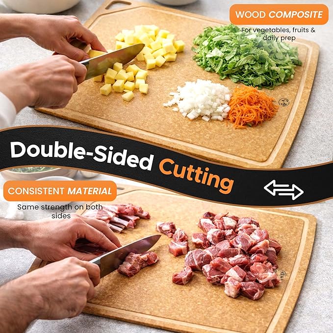 Earth's Dreams Composite Wood Cutting Board Set of 3 – Dishwasher Safe, Non-Toxic Cutting Boards for Kitchen – Large, Medium & Small Non-Slip Wood Charcuterie & Chopping Boards (Tan/Juice)