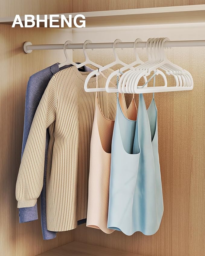 ABHENG 80 Pack Clothes Hangers, Non Slip Plastic Coat Hangers, Space Saving Hangers, Heavy Duty, Hanging Dry Wet Clothes, 16.4" x 8.3", White, UAPY0580W