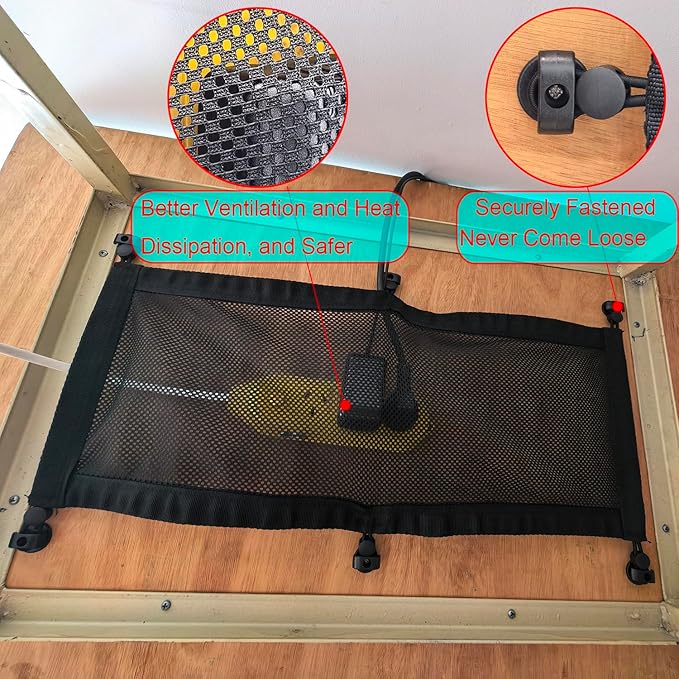 Under Desk Cable Management Net Kit – No Sag Cord Organizer for Power Strips, Mesh Cable Hammock with Screws, Clips & Ties, Wire Management for Standing Desk & Gaming Setup (24.5"x9.5")