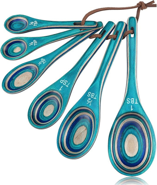 6pcs Measuring Spoons Set, Unique Pakkawood Measuring Spoons Includes 1/8 tsp, 1/4 tsp, 1/2 tsp, 1 tsp, 1/2 tbsp & 1 tbsp for Cooking & Baking, Cute Kitchen Gadgets Gift(Turquoise Blue)
