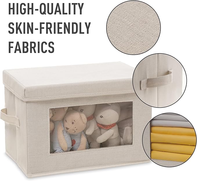 2-Pack Collapsible Storage Bins with Lids, Linen Fabric Foldable Storage Boxes, Cube Closet Organization for Clothes, Blankets, Books, Gray