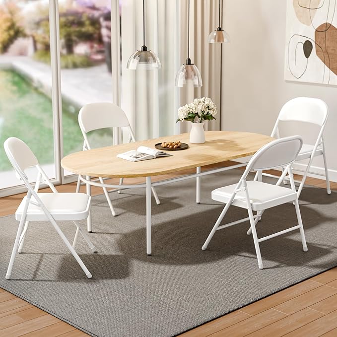 18 Pack White Wedding Folding Chairs - Water-Resistant PU Cushion, Elegant Stackable Design, Commercial Steel Frame (350lbs) for Outdoor Weddings/Events/Parties