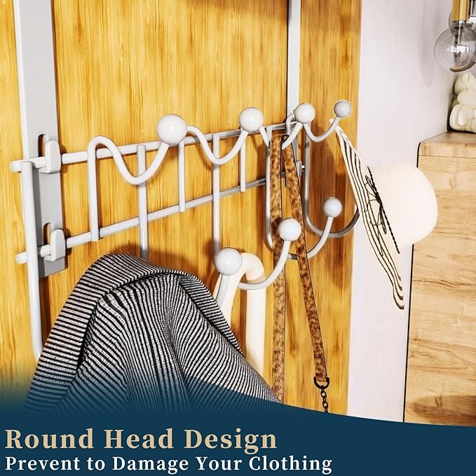 Consumest Over The Door Hooks Organizer - 3 Tier Door Hanger with 9 Coat Hooks & 2 Mesh Basket, Back Storage Organizer Hanging Towels for Bathroom, Bedroom, Silver