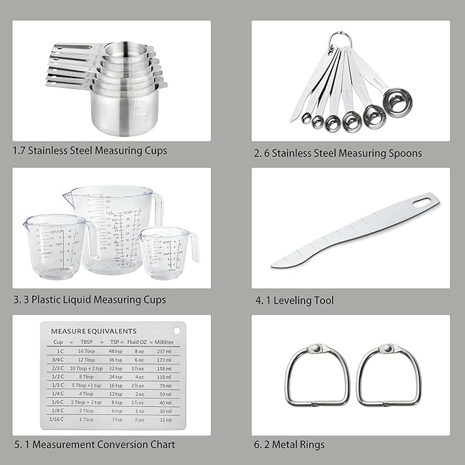 20PCS Measuring Cups and Spoons Set, Mituer Stainless Steel Nesting Kitchen Cooking Baking Measuring Set for Dry and Liquid Ingredients