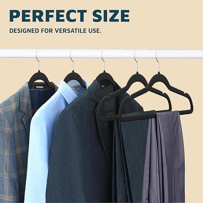 Lifemaster Velvet Clothes Hangers – With 360 Degree Swivel Hook and Non-Slip Shoulder Notch, Holds Up To 10 lbs, Heavy Duty Hanger Set, For Organizing Suit, Dress, Coat, and Clothes, Pack of 10, Black