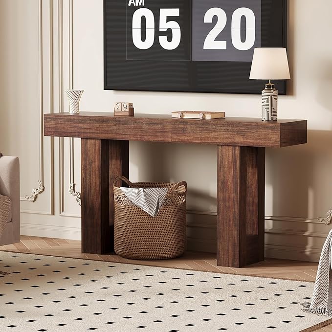 IDEALHOUSE 63" Entryway Table, Wood Console Table with Charging Station, Extra Long Sofa Table, Narrow Hallway Foyer Table for Entryway, Hallway, Living Room, Rustic Brown