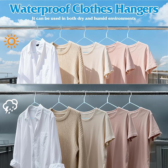 Clothes Hangers 50 Pack,Sturdy Thin Space Saving Blue Hangers,Non Slip Metal Wire Plastic Coat Hanger for Clothes Storage Home Improvement