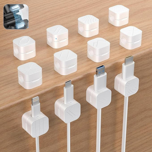 12Pack Cable Organizer Clips, Magnetic Cable Holder (1s Lock), XOVRAETH Strong Adhesive Wire Management for Desk, Nightstand, Living Room, Kitchen, Office, Car(WhiteCS)