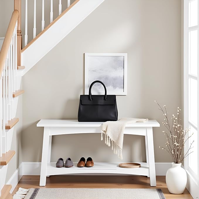 Craftsbury 36-Inch Solid Wood Entryway Bench with Storage Shelf – Easy Assembly Small Seating Bench for Hallway, Living Room, or Foyer by Alaterre Furniture (White)