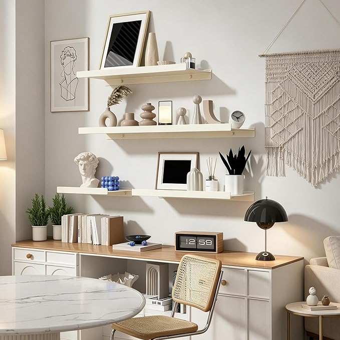 Widen Floating Shelves for Wall, Wall Mounted Shelves with Lip for Storage, Metal Display Shelves, Kitchen/Living Room/Bedroom/Bathroom Shelf, White 20 inch 2 Pack