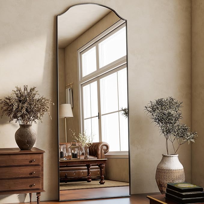 Arched Full Length Mirror Full Body Mirrors with Unique Scalloped Corner Design 24 x 65 Inch Wall Mirror Full Length for Bedroom Living Room Black