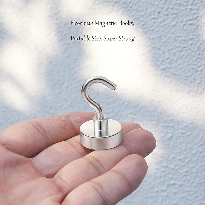 Neosmuk Magnetic Hooks, Heavy Duty 40lb+ Strong Magnet Hook for Cruise Cabins, Cruise Essentials 2026 for Hanging, Metal Wall Refrigerator Hangers (Silver, 10 Pack)