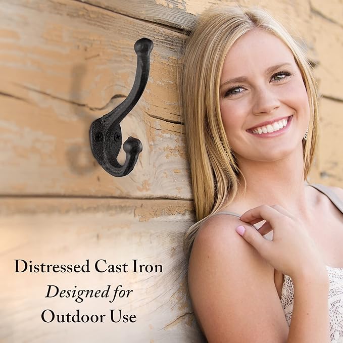 My Fancy Farmhouse Rustic Cast Iron Coat Hooks (10 Pack) Wall Mounted Farmhouse Decorative Wall Hooks, Vintage Hooks for Hanging Coats, Bags, Hats, Towels (Antique Black)