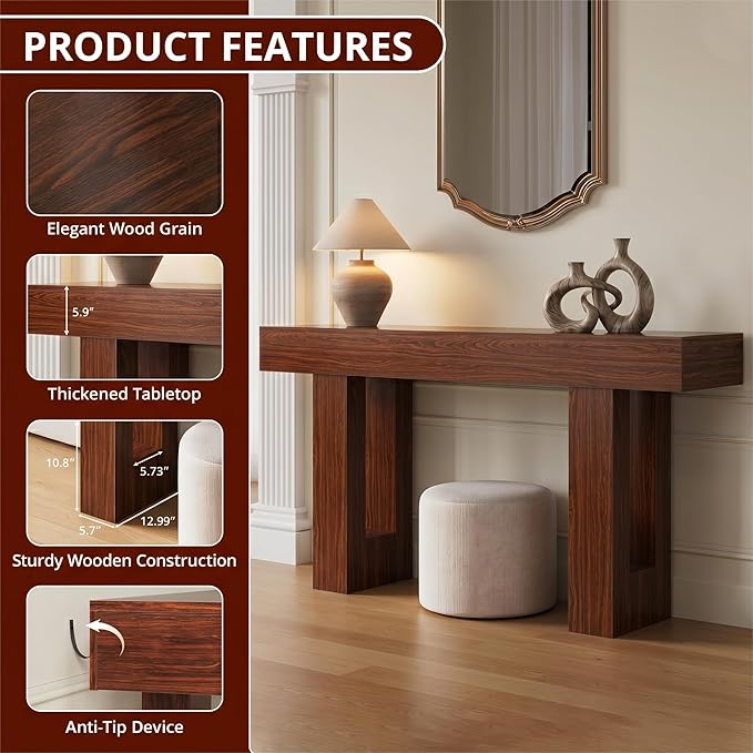 FURSUN 63" Console Table with 2 Drawers, Slim Entryway Table for Hallway, Narrow Sofa Table Behind Couch, Farmhouse Long Wood Accent Table for Foyer & Living Room, Dark Walnut