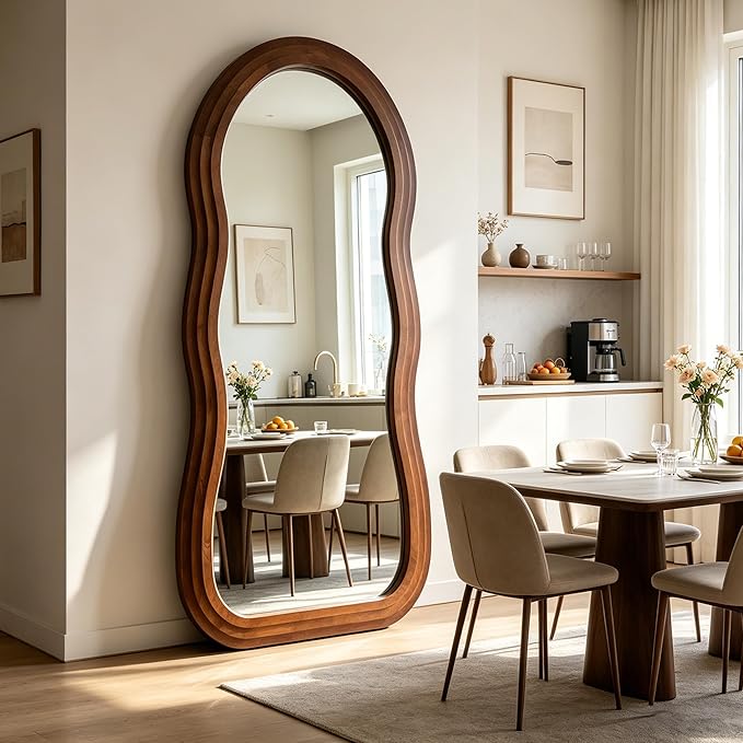 Wavy Full Length Mirror, 67"x31.5" Organic Floor Mirror with Triple-Layer Solid Wood Frame, Large Irregular Aesthetic Mirrors for Living Room Entryway Hallway, Leaning/Hanging