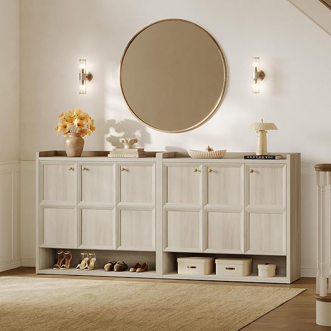 Sicotas Shoe Storage Cabinet for Entryway, 47.6" Wide 6-Tier Extra Large Shoe Cabinet with 3 Doors, Holds Up to 30 Pairs, Adjustable Shelves Shoes Rack Organizer for Hallway (Grey White Oak, 2 Pieces)